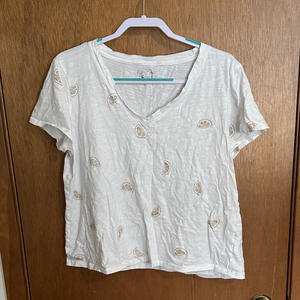 White V-Neck Women's Top with Citrus Print